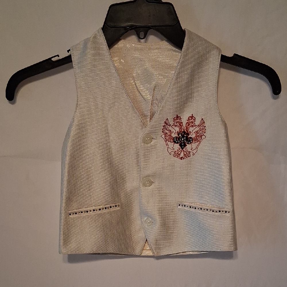 Elegant Kids Light Cream Vest with Embroidered Design